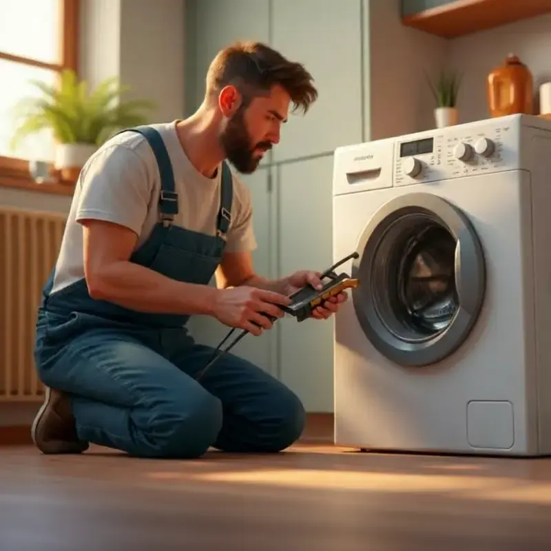 Expert technician diagnosing appliance issue on-site