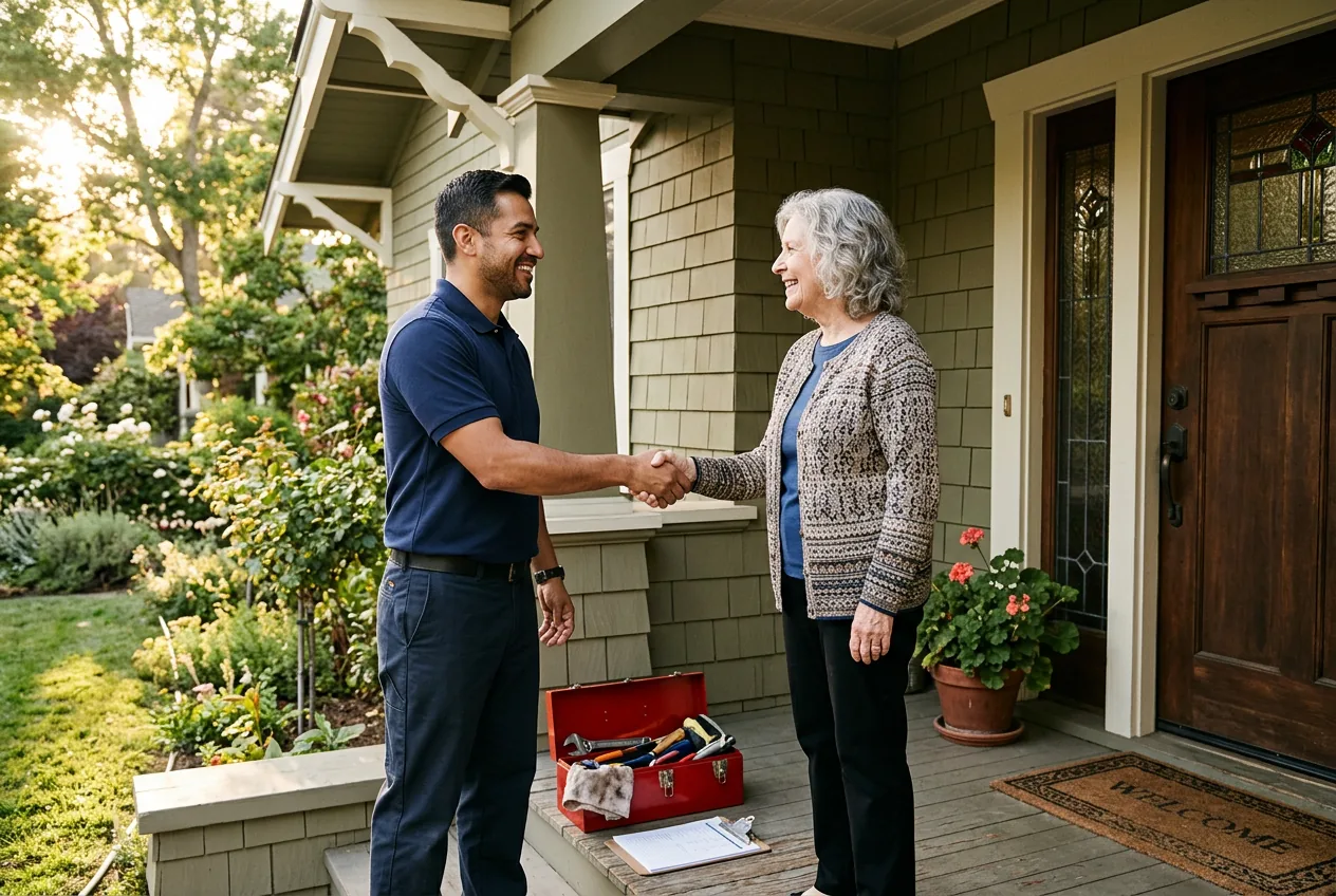 Top Appliance Repair technician shaking hands with a homeowner after a completed repair