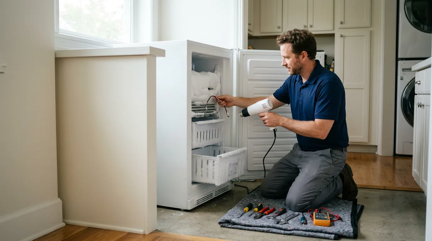 Top Appliance Repair technician performing freezer repair in a Bay Area home