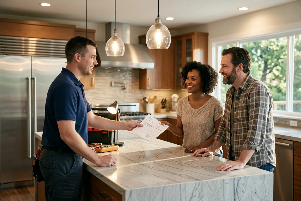 Bay Area homeowner receiving an itemized invoice from a Top Appliance Repair technician
