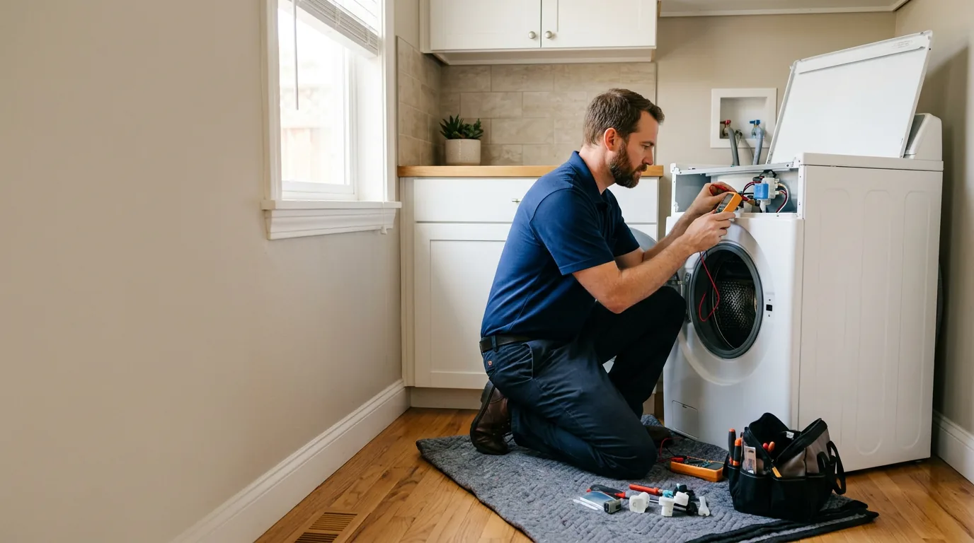 Top Appliance Repair technician performing washing machine repair in a Bay Area home