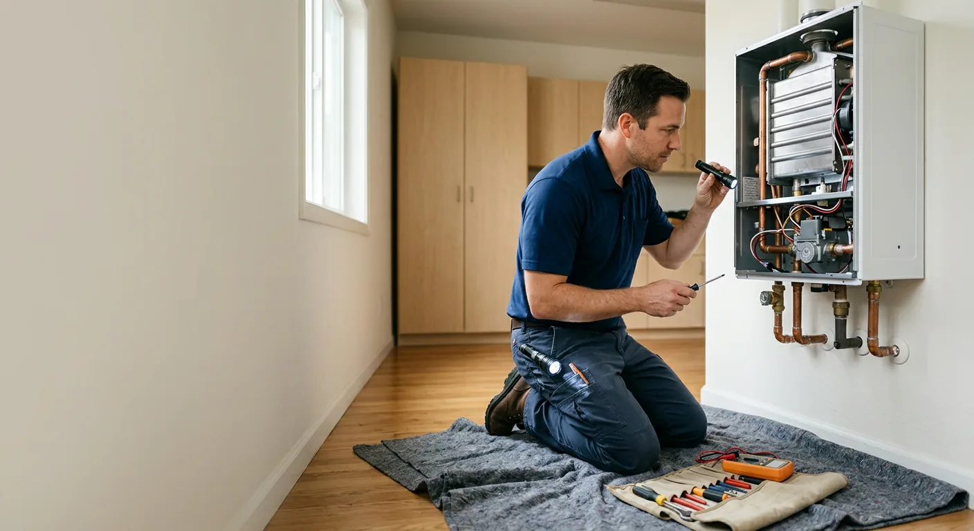 Top Appliance Repair technician performing water heater repair in a Bay Area home
